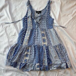 Whimsy Lulus Blue Patterned Women's baby doll Mini dress Sz S